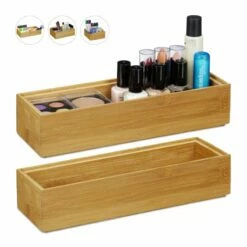 2x Boîtes De Rangement Bambou Nature