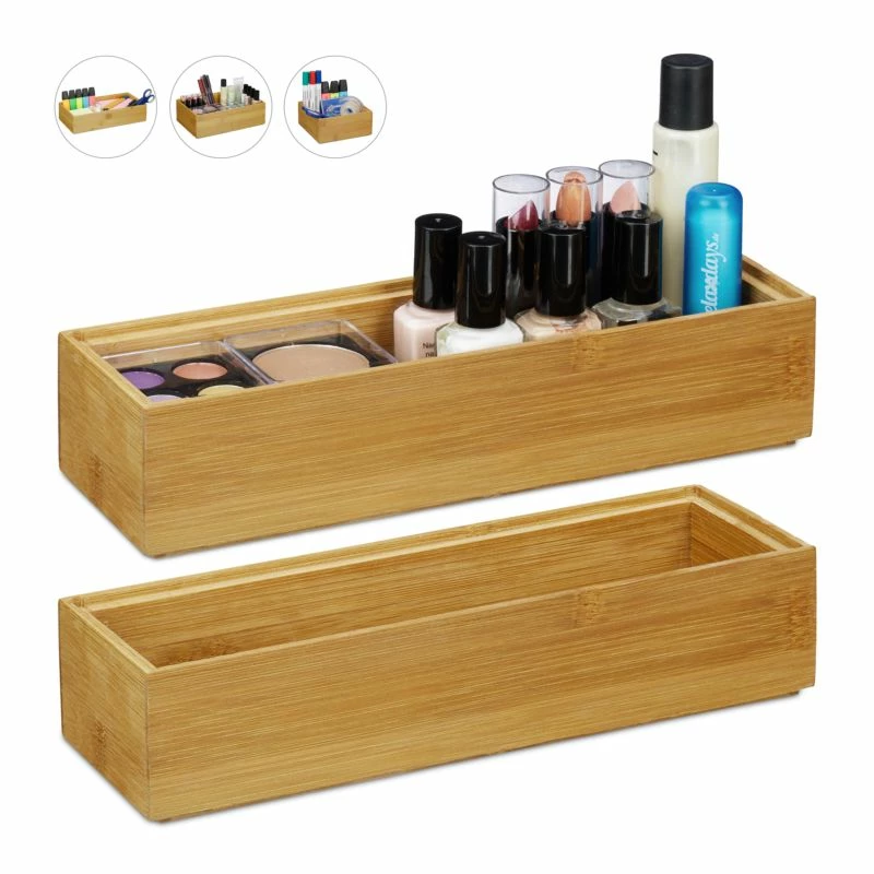 2x Boîtes De Rangement Bambou Nature 3 2x Boîtes De Rangement Bambou Nature