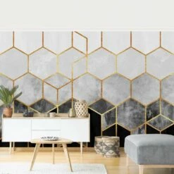 Papier Peint Intissé Hexagone Doré 9 Papier Peint Intissé Hexagone Doré -Home24 Soldes 1000293688 210920 07593501400 MOOD DETAILS P000000001000293688 mood