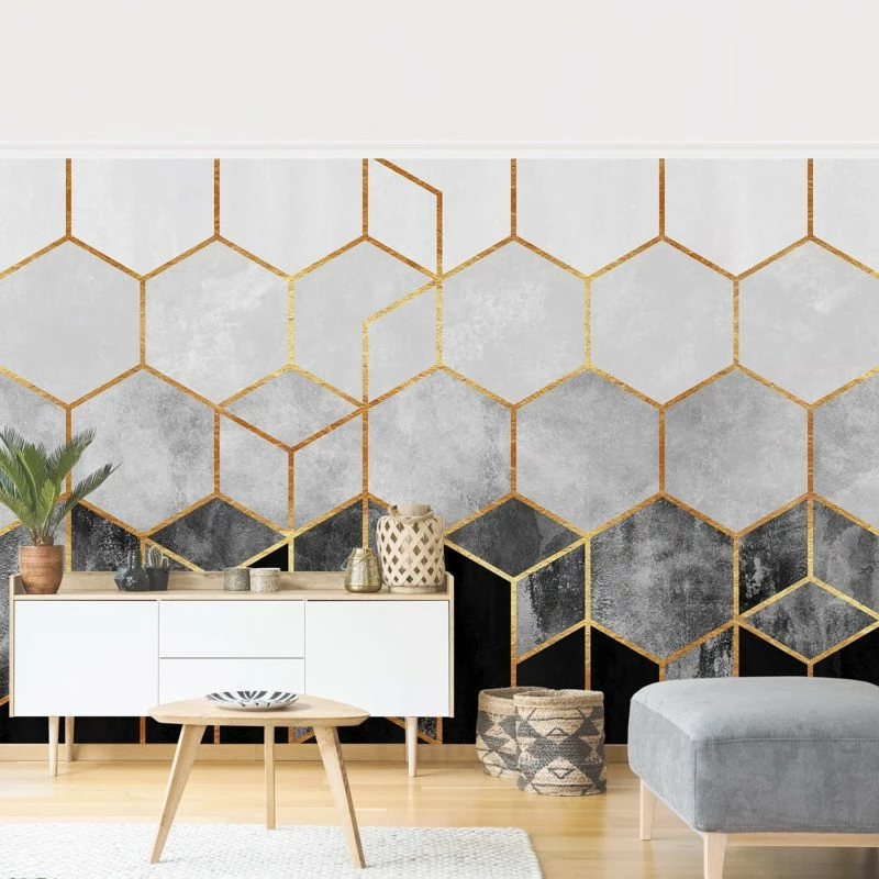 Papier Peint Intissé Hexagone Doré 4 Papier Peint Intissé Hexagone Doré – Image 2