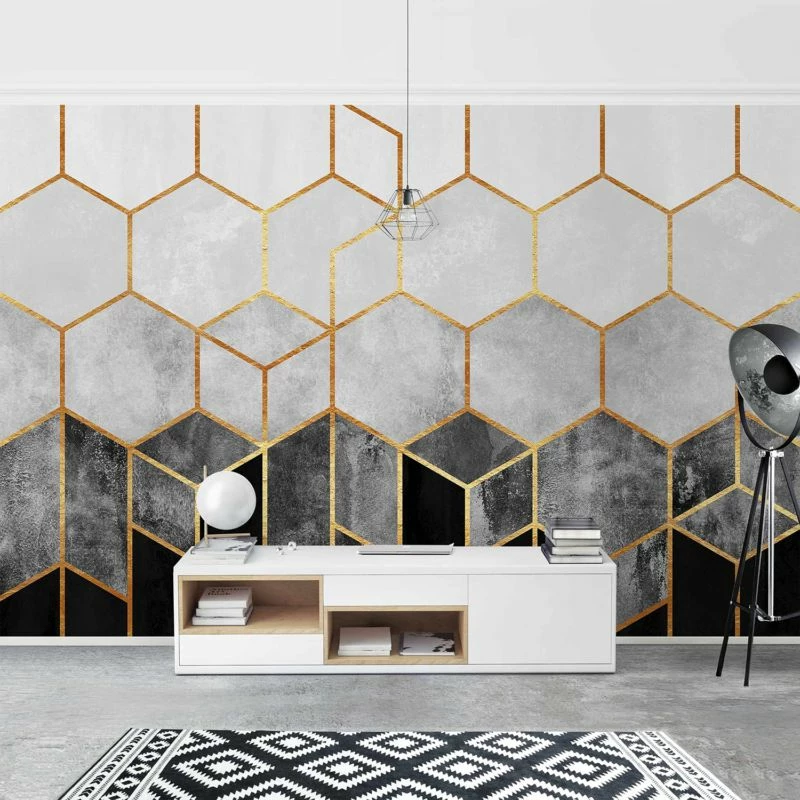 Papier Peint Intissé Hexagone Doré 6 Papier Peint Intissé Hexagone Doré – Image 4