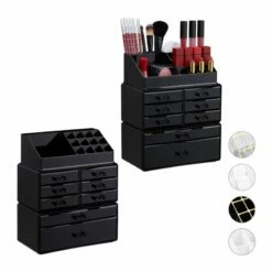 2x Organiseurs Maquillage 8 Tiroirs Noir