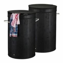 Lot De 2 Corbeilles Bambou Couvercle