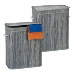 Lot De 2 Paniers à Linge Bambou Gris