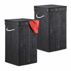 Lot De 2 Corbeilles Linge Bambou Noir