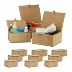 Lot De 12 Paniers De Rangement En Bambou