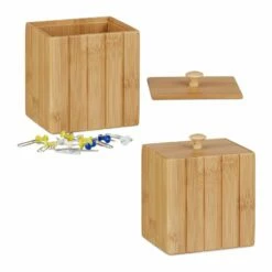 2x Boîtes De Rangement Bambou Couvercle