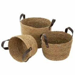 Set De 3 Corbeilles Avec Poignées Marron