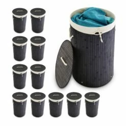 Lot De 12 Paniers à Linge Bambou Ronds
