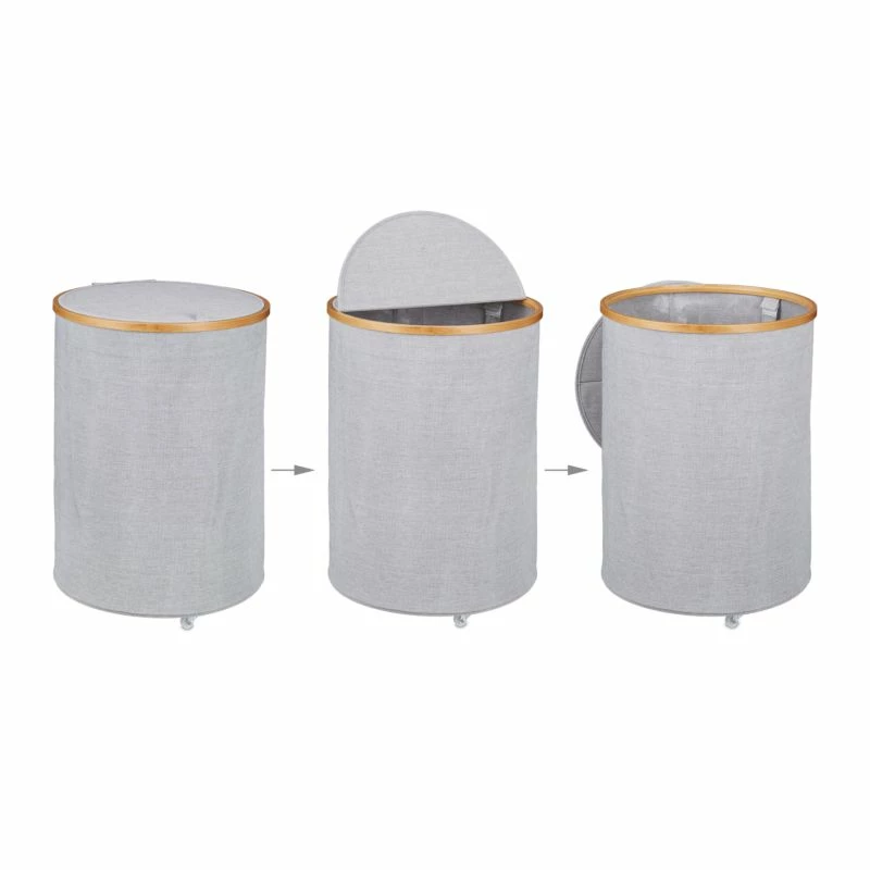 Panier à Linge Rond En Tissu Et Bambou 8 Panier à Linge Rond En Tissu Et Bambou – Image 6