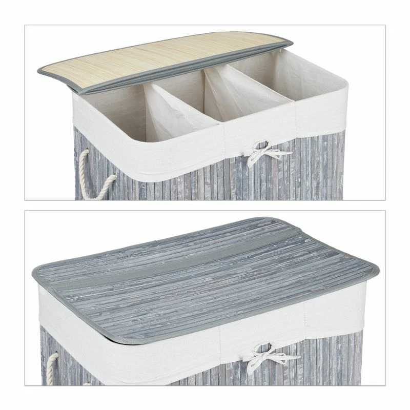 Panier à Linge En Bambou 3 Compartiments 8 Panier à Linge En Bambou 3 Compartiments – Image 6