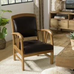 Fauteuil En Teck Et Cuir Marron -Home24 Soldes 6f694792436a4018a4163147489620f8
