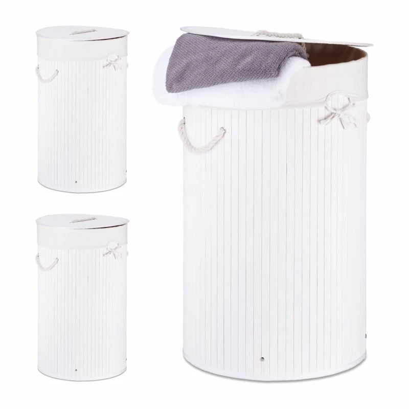 3x Panier à Linge Bambou Rond Blanc 3 3x Panier à Linge Bambou Rond Blanc