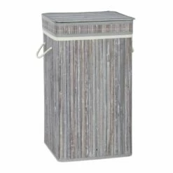 1x Corbeille à Linge Pliable Bambou
