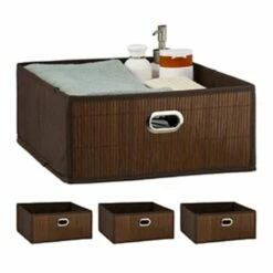 4x Paniers De Rangement En Bambou Marron