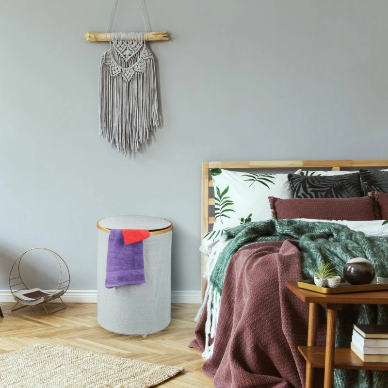 Panier à Linge Rond En Tissu Et Bambou 4 Panier à Linge Rond En Tissu Et Bambou – Image 2