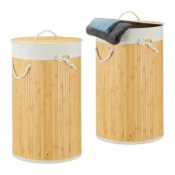 Lot De 2 Paniers à Linge Bambou Ronds