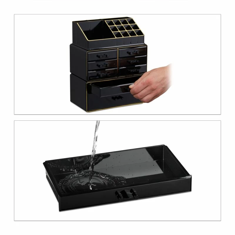 1x Organiseur Make Up Tiroirs Noir Doré 7 1x Organiseur Make Up Tiroirs Noir Doré – Image 5