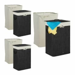 3x Panier Lessive Bambou Rectangulaire