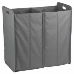 Panier à Linge Pliant 2 Bacs Gris