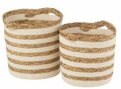 Set De 2 Paniers Rayés Herbe/coton