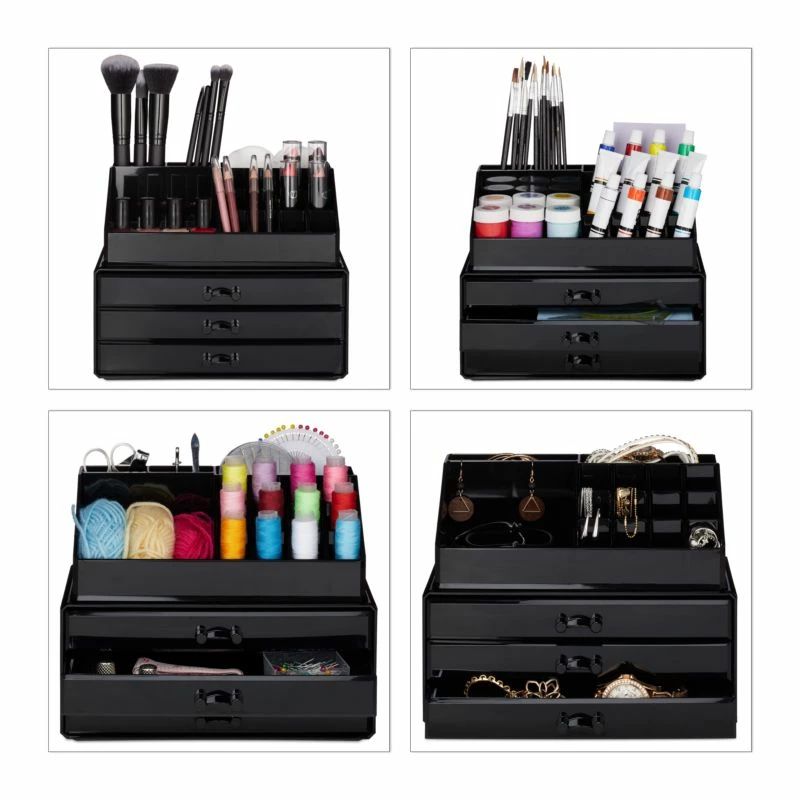 1x Organiseur Maquillage 3 Tiroirs Noir 7 1x Organiseur Maquillage 3 Tiroirs Noir – Image 5