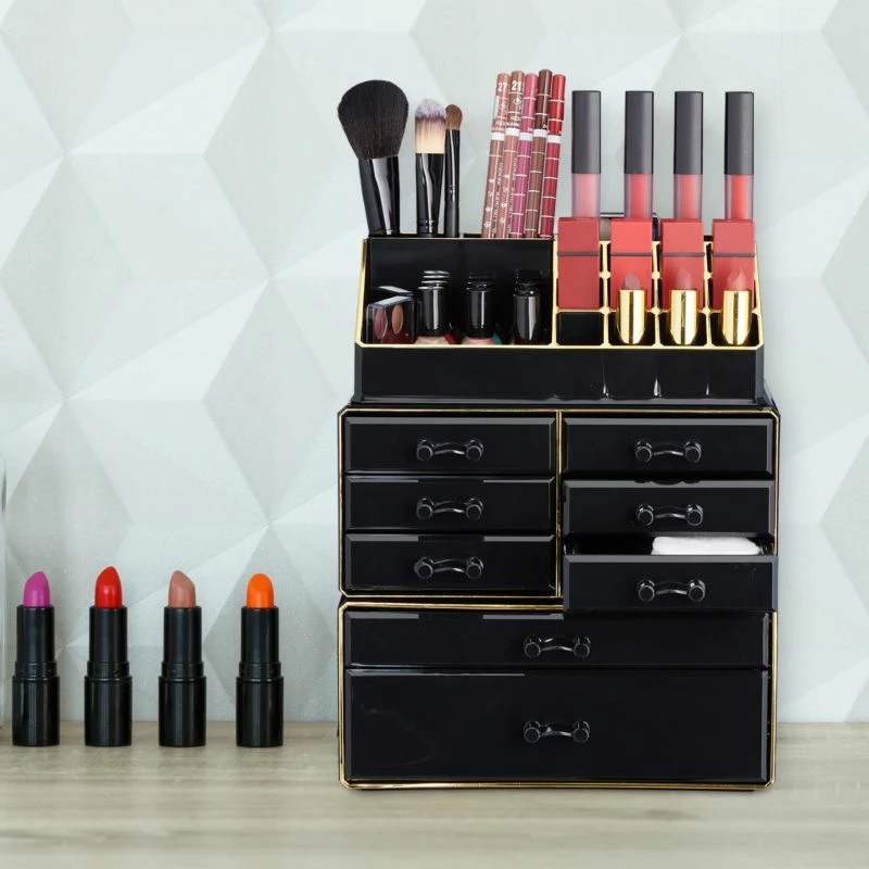 1x Organiseur Make Up Tiroirs Noir Doré 4 1x Organiseur Make Up Tiroirs Noir Doré – Image 2