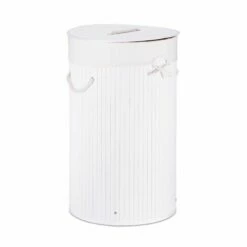 1x Panier à Linge Bambou Rond Blanc