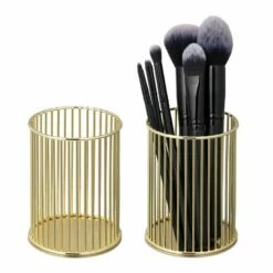 2x Pots à Pinceaux De Maquillage Dorés