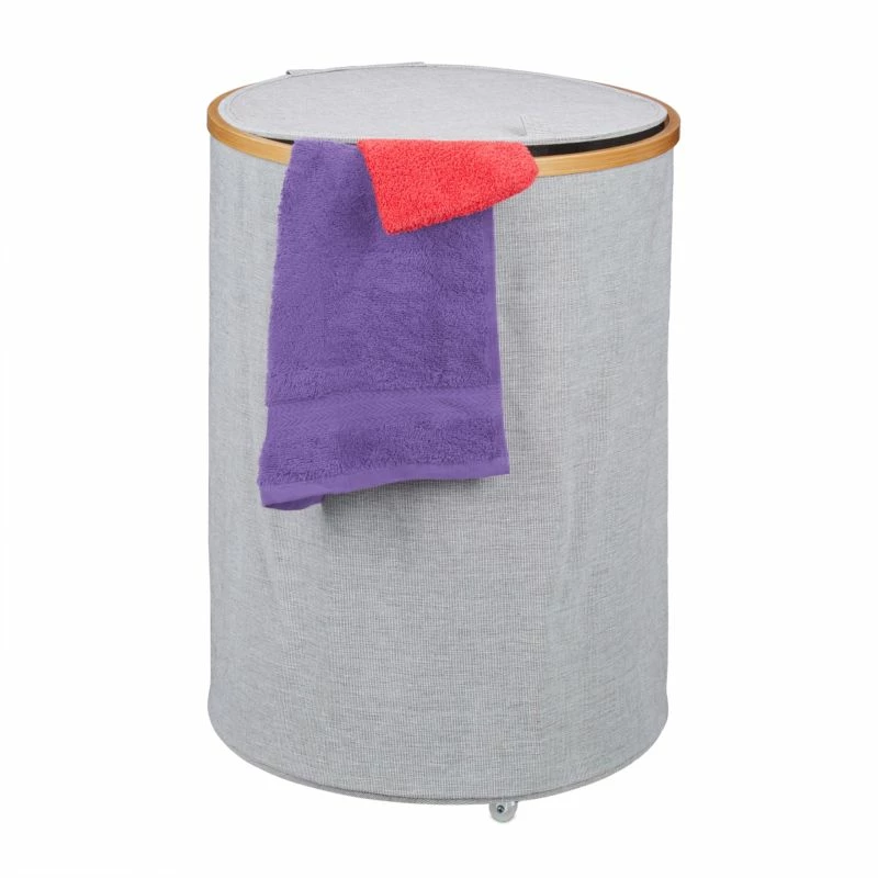 Panier à Linge Rond En Tissu Et Bambou 7 Panier à Linge Rond En Tissu Et Bambou – Image 5