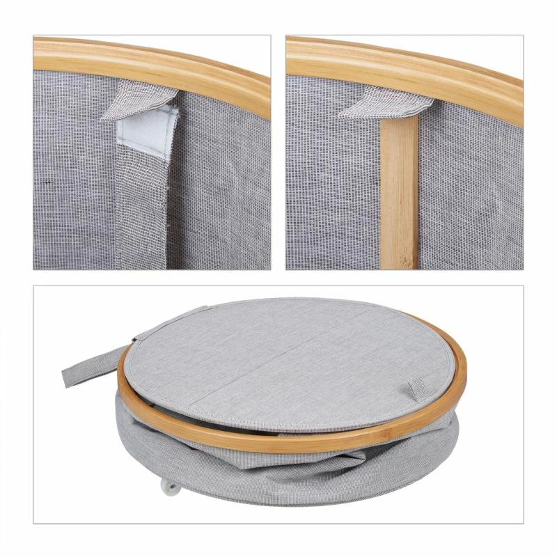 Panier à Linge Rond En Tissu Et Bambou 9 Panier à Linge Rond En Tissu Et Bambou – Image 7