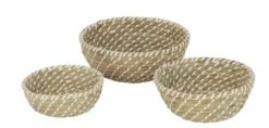 Set 3 Paniers Rond Paille Naturel/blanc
