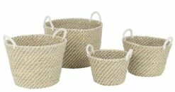 Set 4 Paniers Rond Anses Paille Naturel