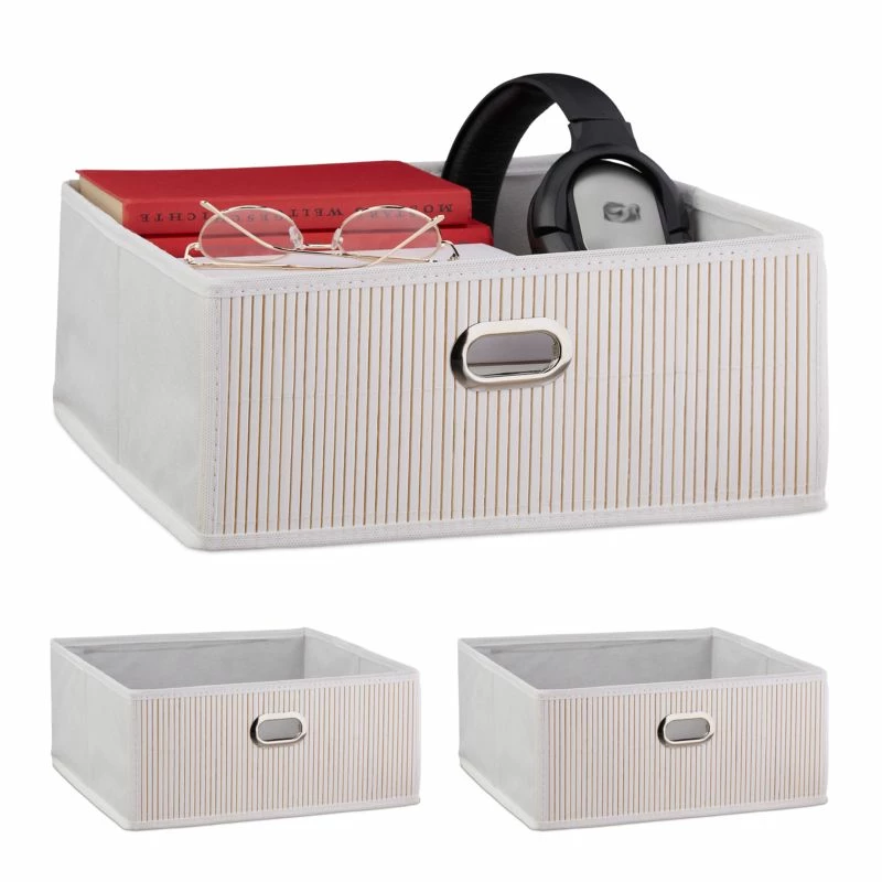 3x Paniers De Rangement En Bambou Blancs 3 3x Paniers De Rangement En Bambou Blancs