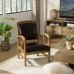 Fauteuil En Teck Et Cuir Marron -Home24 Soldes f329f31f1d604ef993e1aad26a9ede64