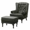 Fauteuil à Oreilles Miscol -Home24 Soldes sessel miscol antiklederlook mit hocker dunkelgrau 4886420
