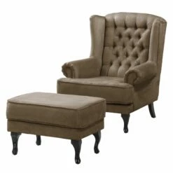 Fauteuil à Oreilles Miscol -Home24 Soldes sessel miscol antiklederlook mit hocker muskat 4886292